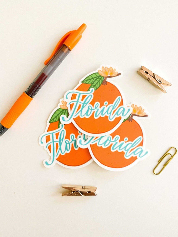 Florida Orange Sticker for laptops, phones, journals, and water bottles.