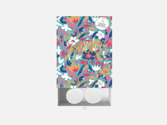 Flower Shop Shower Steamer Fizzie Set with floral terrazzo print packaging.