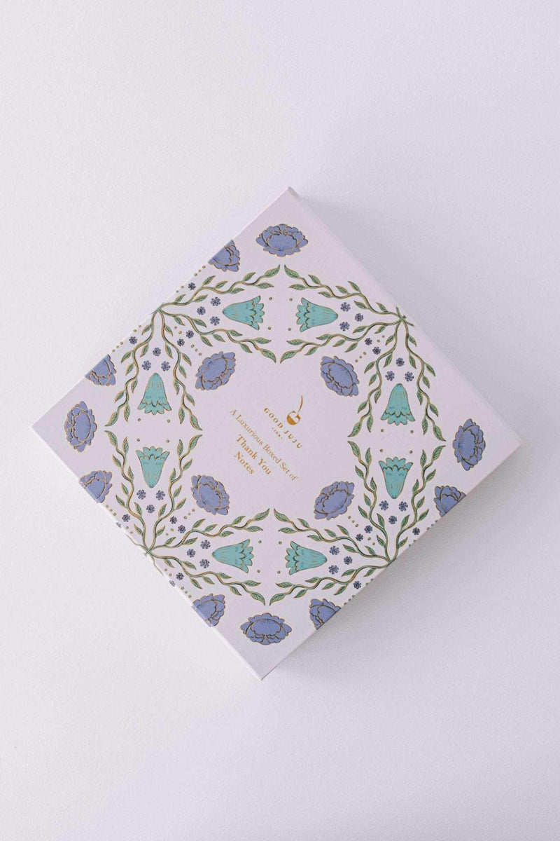 Folk Pattern Luxury Stationery Set in Green/Blue with Keepsake Box