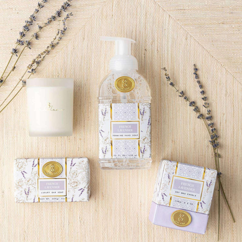 French Lavender 5.6oz Soy Wax Candle with Cedar and Floral Design Packaging
