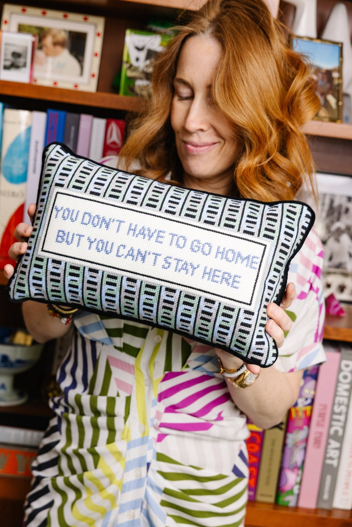 Furbish Studio - Can't Stay Here Needlepoint Pillow - Jennie Dots