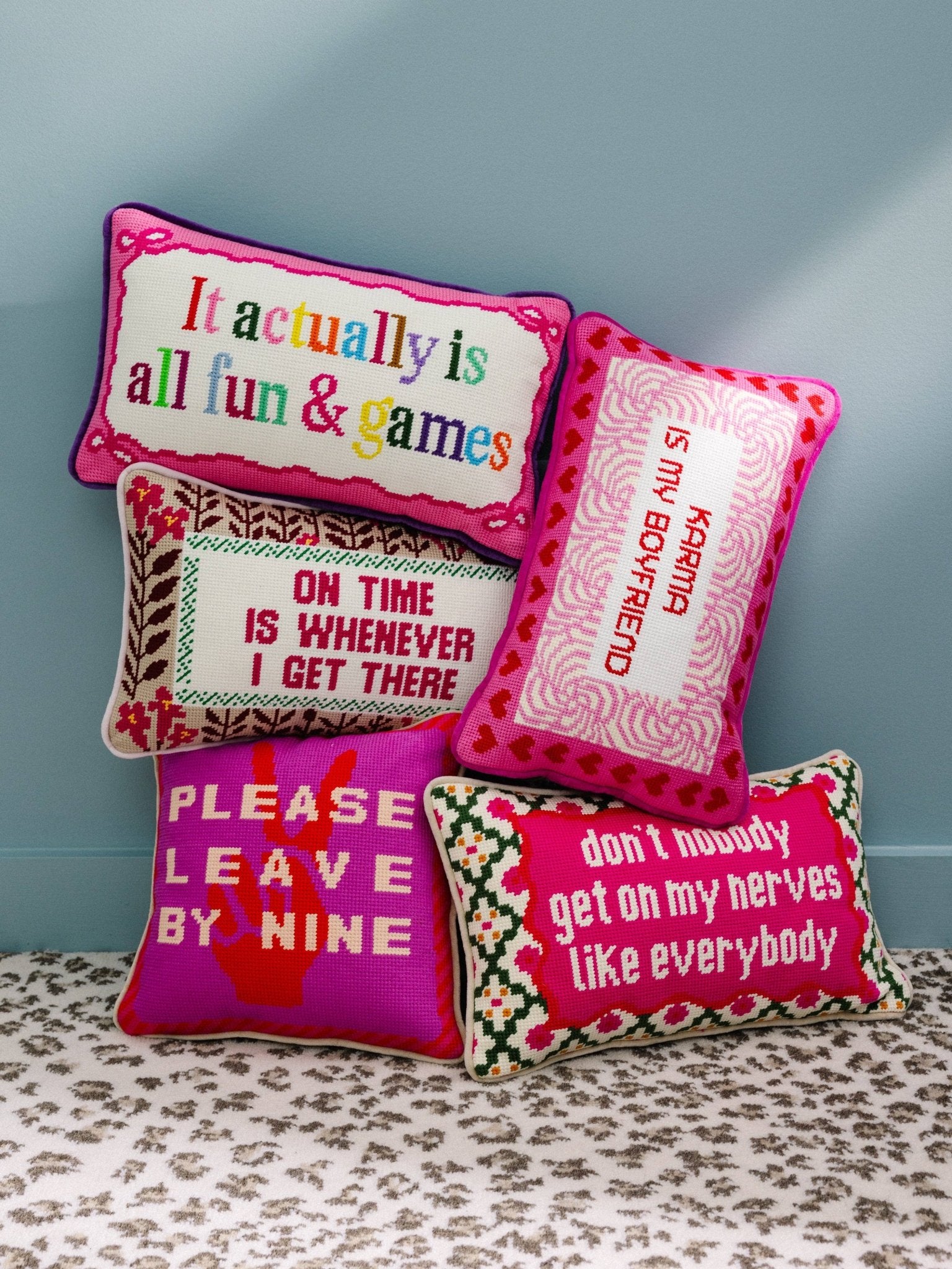 Furbish Studio - Leave by Nine Needlepoint Pillow - Jennie Dots