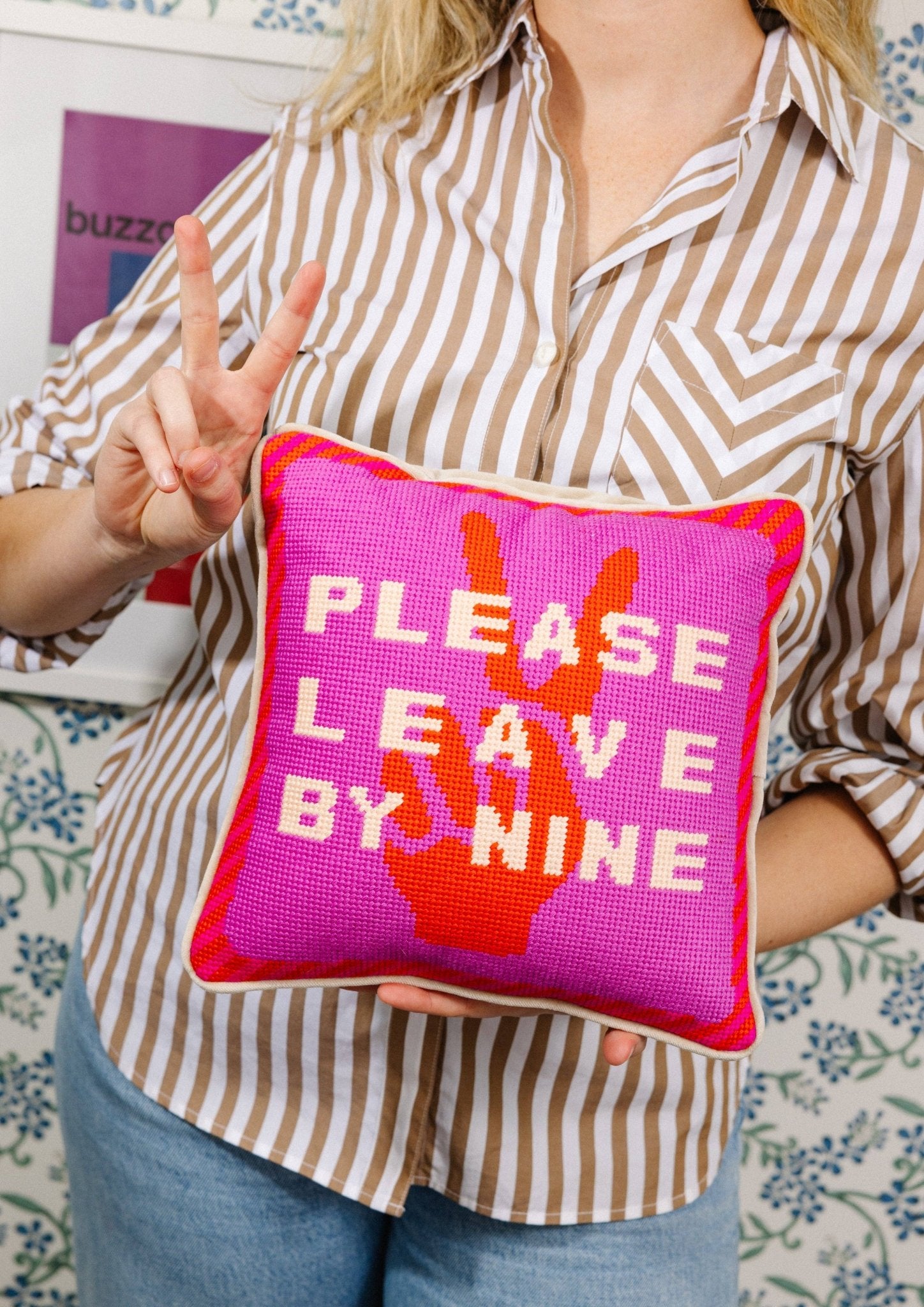 Furbish Studio - Leave by Nine Needlepoint Pillow - Jennie Dots