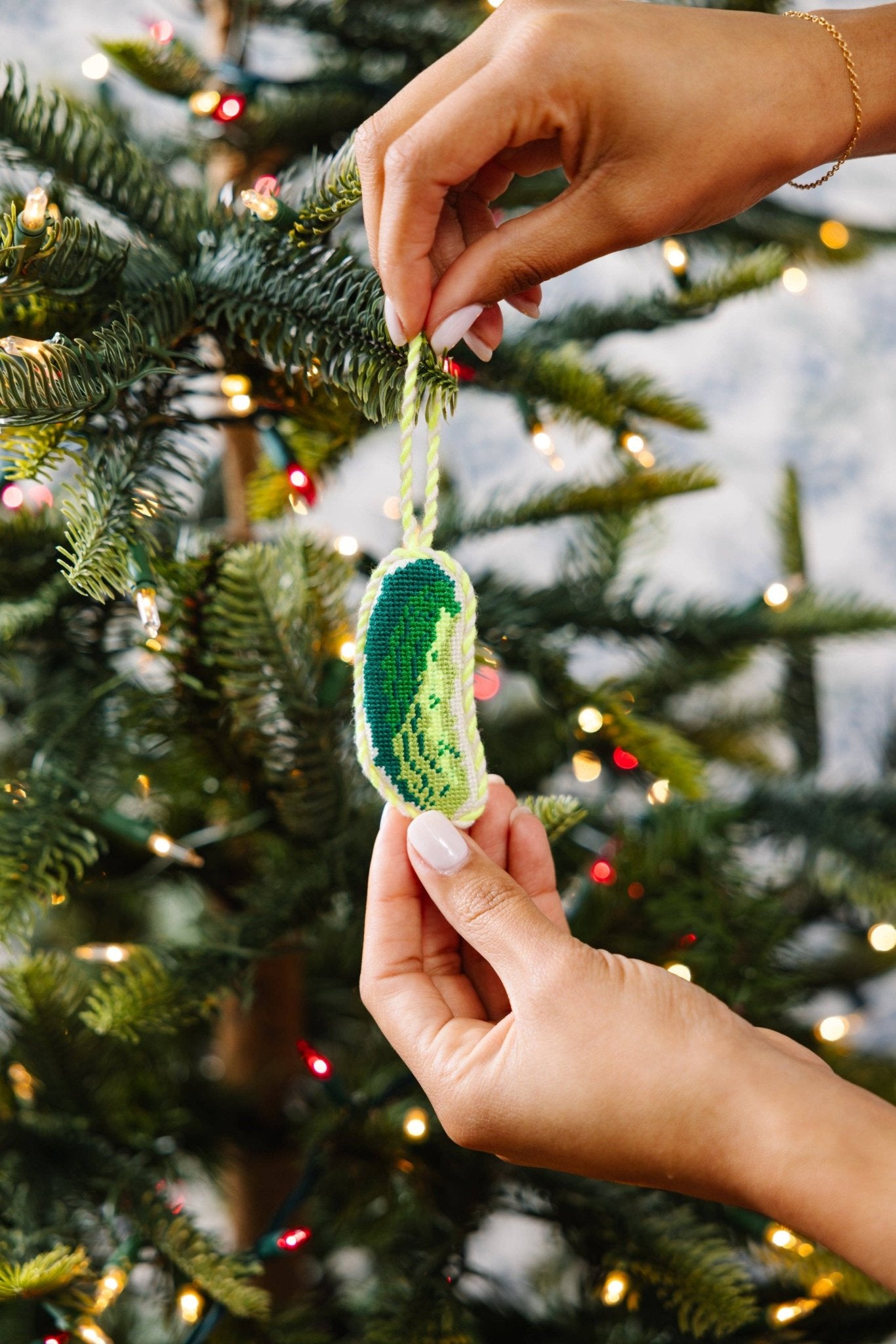 Furbish Studio - Needlepoint Icon Ornament - Pickle - Jennie Dots