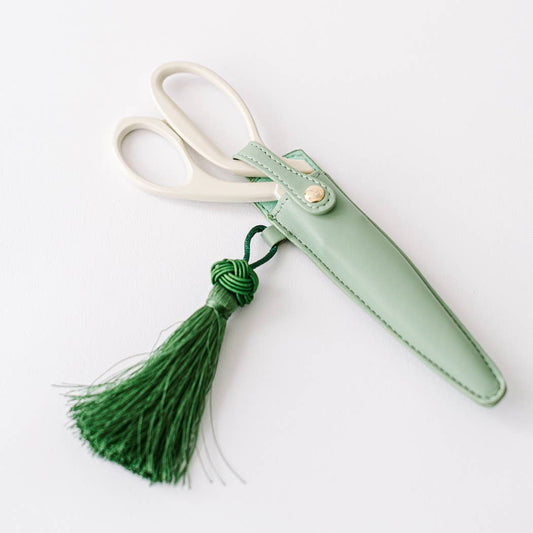 Good Juju Ink - Ivory and Gold Heirloom Scissors with Case - Sage Green - Jennie Dots