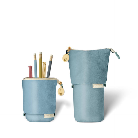 Good Juju Ink - Luxe Standing Pencil Pouch - Metallic Blue Sky - Jennie Dots