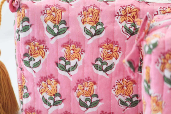 Hand Block Printed Quilted Travel Bag – Large - Jennie Dots