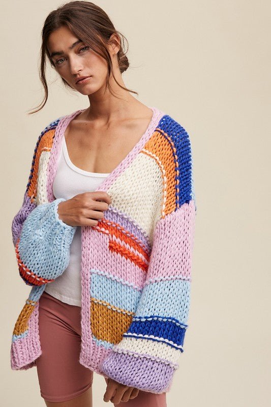 Hand Knit Multi Striped Cardigan - Jennie Dots