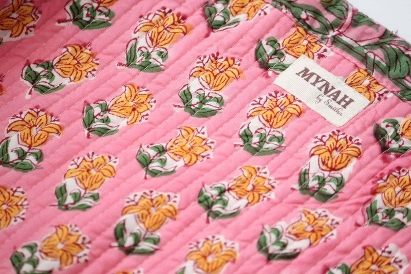 Handmade Bubblegum Forest Floral Print Reversible Tote Bag with Quilted Design