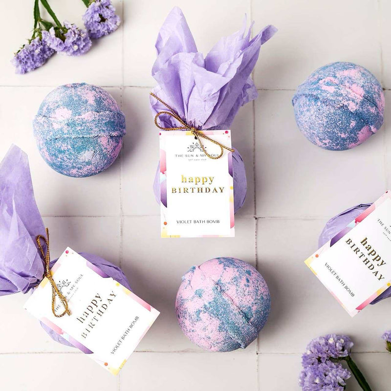 Happy Birthday Bath Bomb ⎜Violet Scent Luxury Bath Bomb by The Sun & My Soul - Jennie Dots