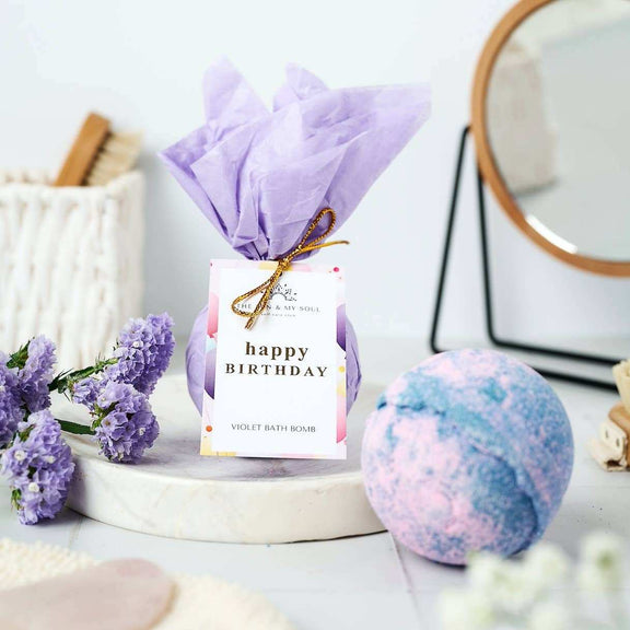 Happy Birthday Bath Bomb ⎜Violet Scent Luxury Bath Bomb by The Sun & My Soul - Jennie Dots