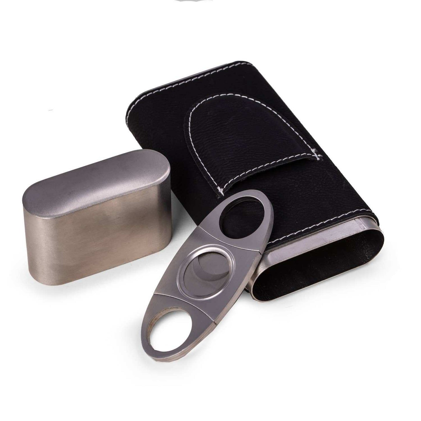 Harrison Leather and Steel Cigar Case with Cutter - Jennie Dots