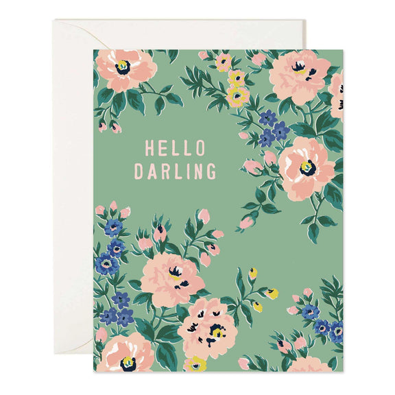 Hello Darling sweet rose floral card with matching envelope.