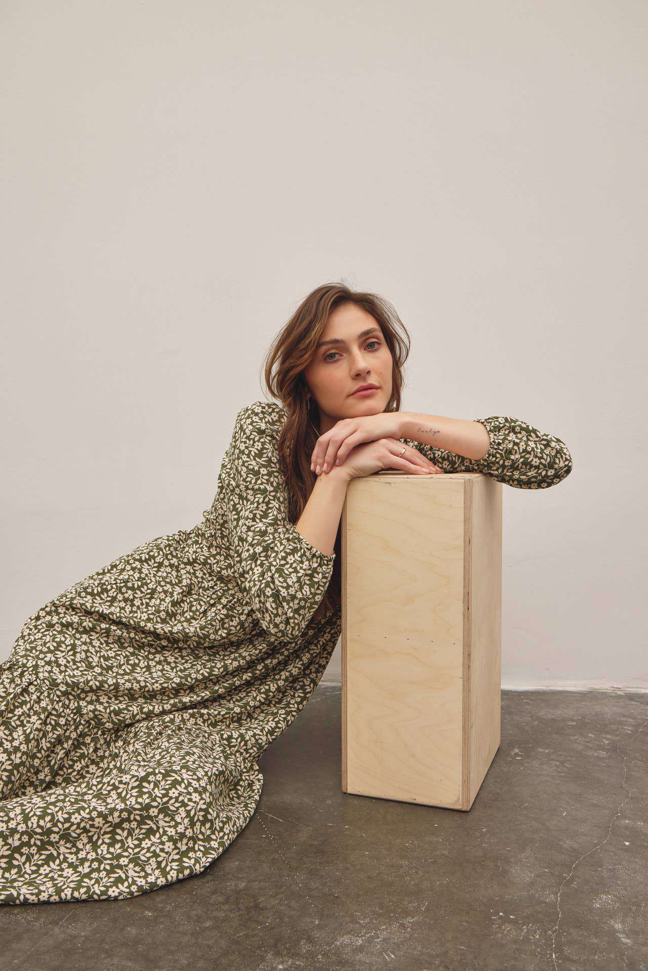 In February Floral Tiered Midi Dress with Ribbon Tie - Jennie Dots