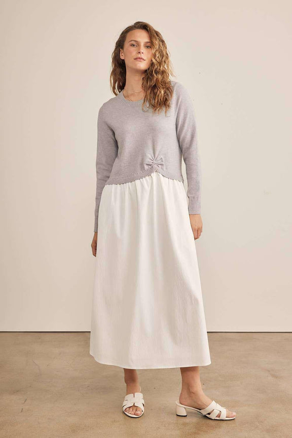 In February Mixed Media Sweater MIDI twofer style Dress - Jennie Dots