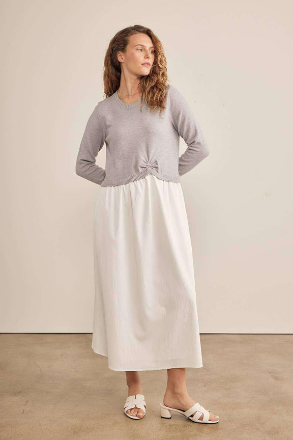 In February Mixed Media Sweater MIDI twofer style Dress - Jennie Dots