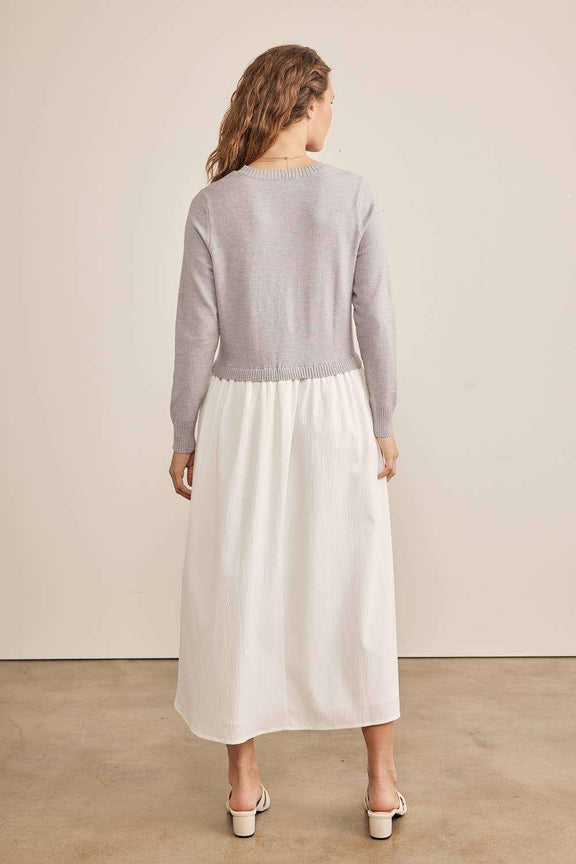 In February Mixed Media Sweater MIDI twofer style Dress - Jennie Dots