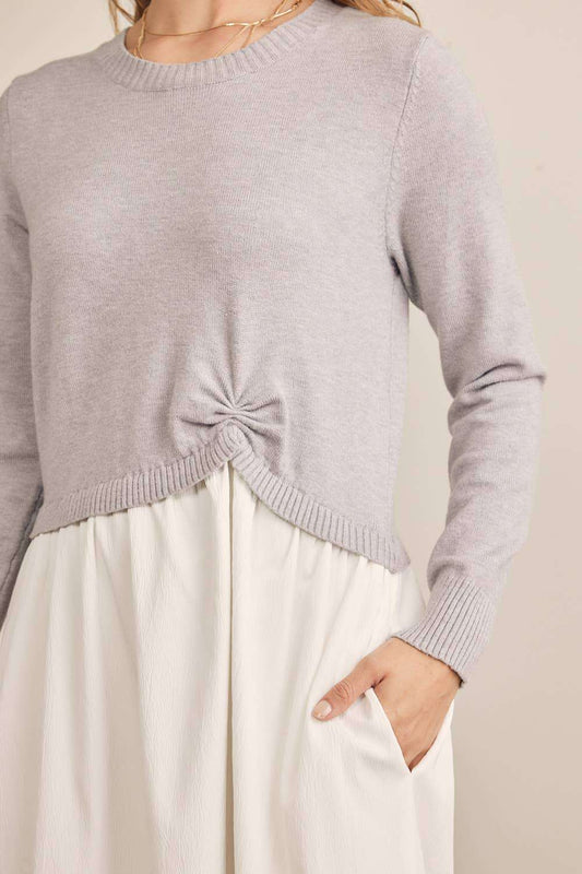 In February Mixed Media Sweater MIDI twofer style Dress - Jennie Dots