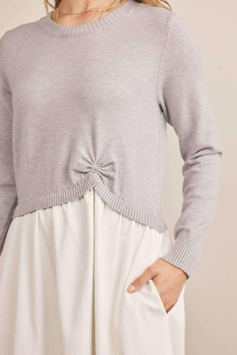 In February Mixed Media Sweater MIDI twofer style Dress - Jennie Dots