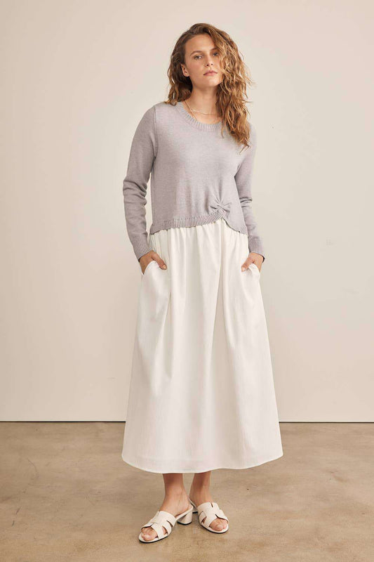 In February Mixed Media Sweater MIDI twofer style Dress - Jennie Dots