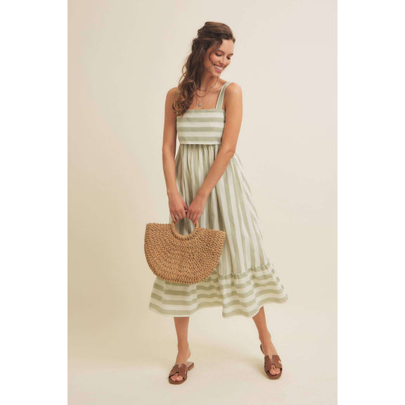 In February Stripe MIDI Dress with Ribbon Tie - Jennie Dots