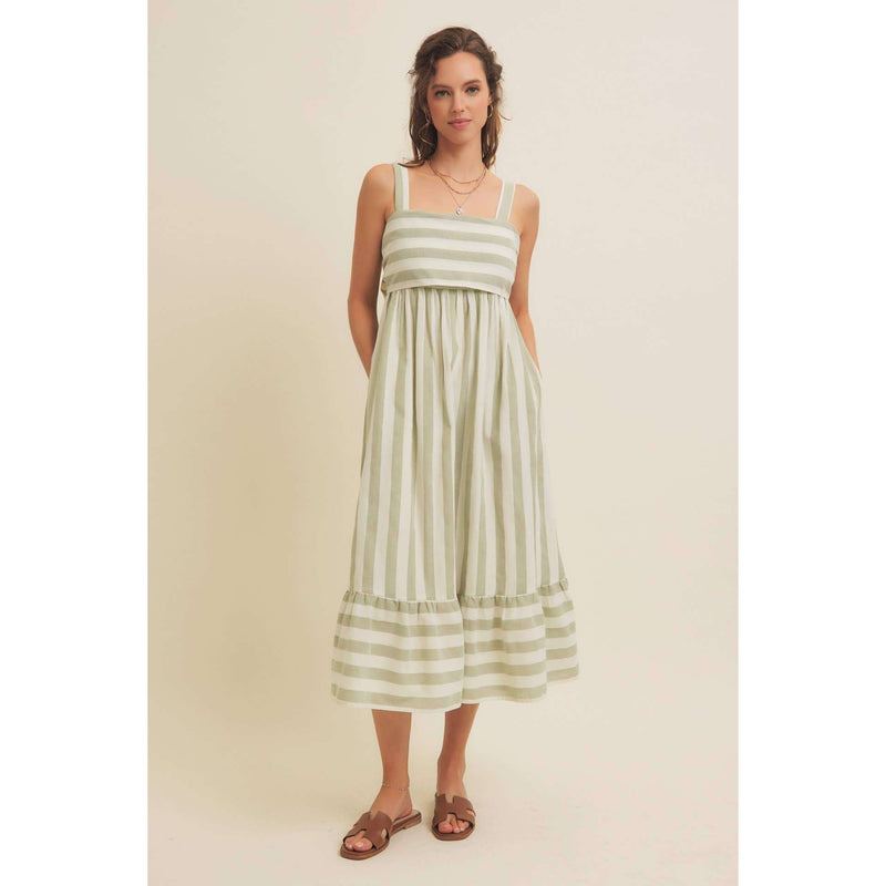 In February Stripe MIDI Dress with Ribbon Tie - Jennie Dots