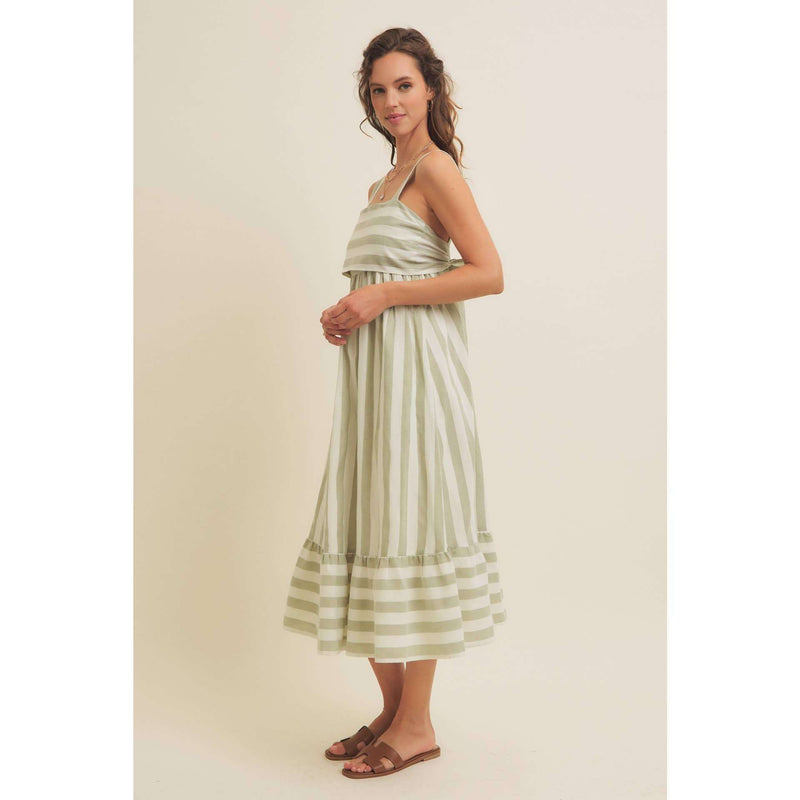 In February Stripe MIDI Dress with Ribbon Tie - Jennie Dots