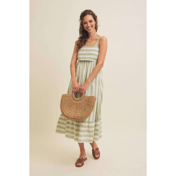 In February Stripe MIDI Dress with Ribbon Tie - Jennie Dots