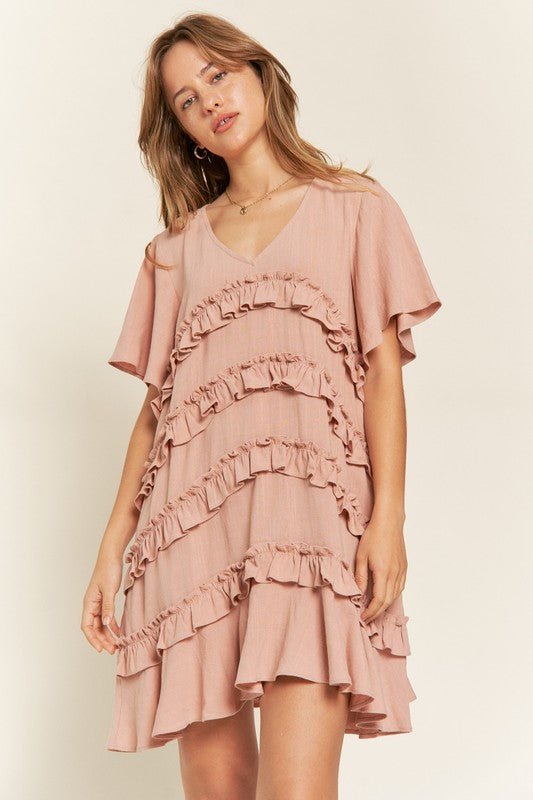 Jade by Jane TIERED RUFFLE MINI DRESS - Jennie Dots