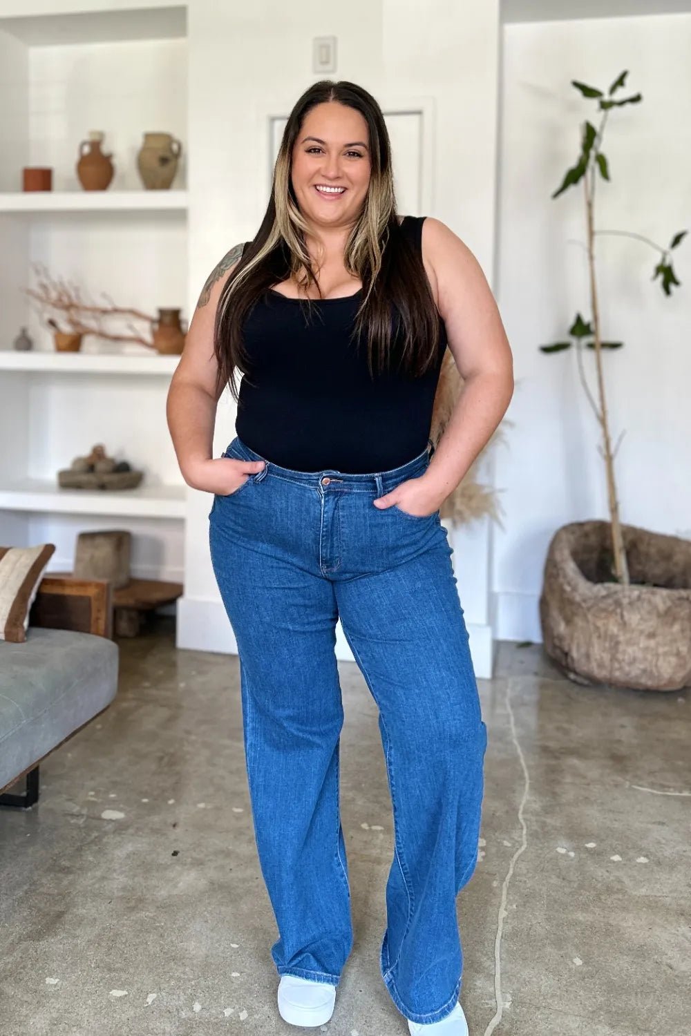 Judy Blue Full Size High Rise Straight Jeans - Jennie Dots