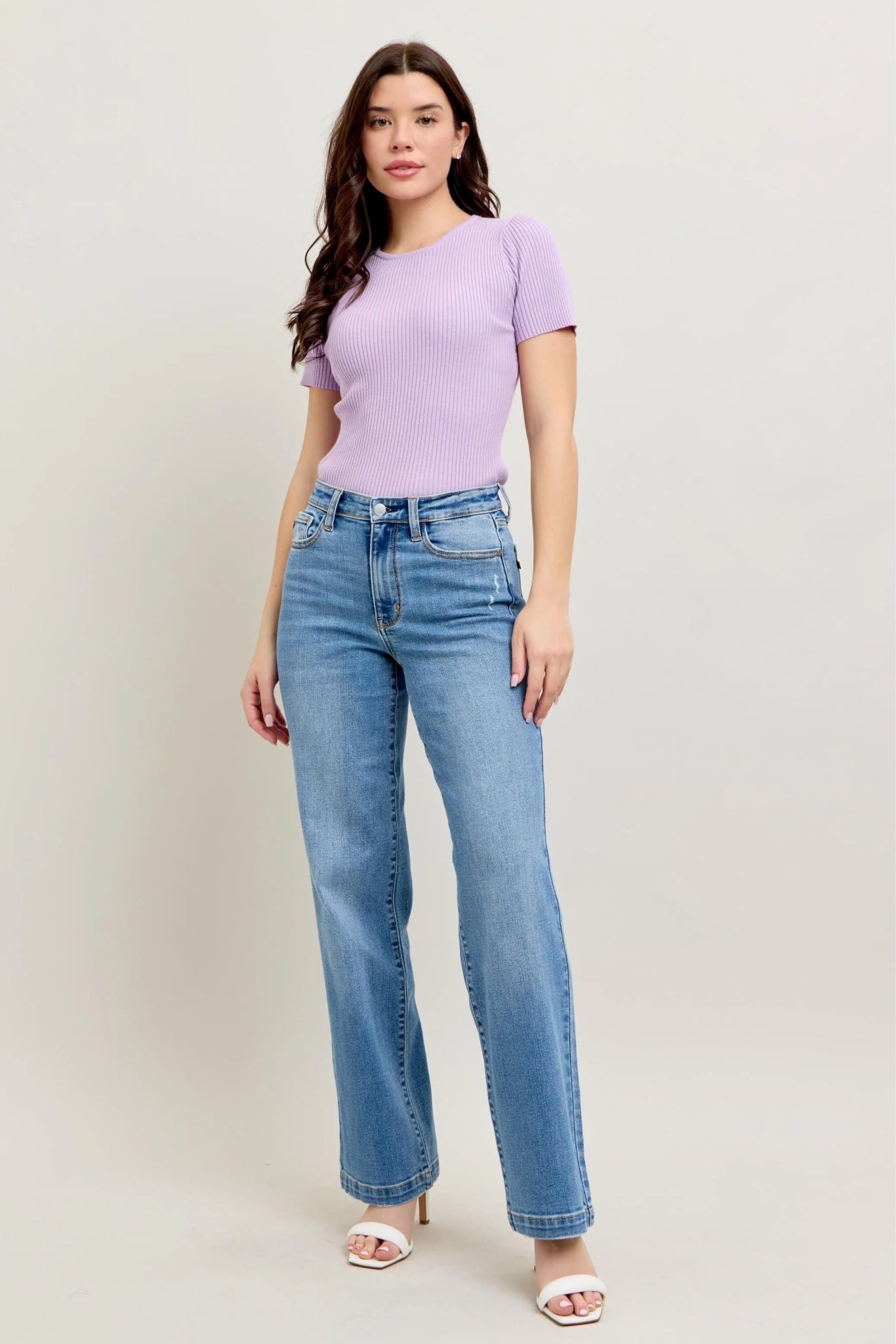 Judy Blue Full Size High Waist Straight Jeans - Jennie Dots