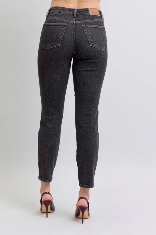 Judy Blue Full Size Mid Rise Tummy Control Slim Jeans - Jennie Dots