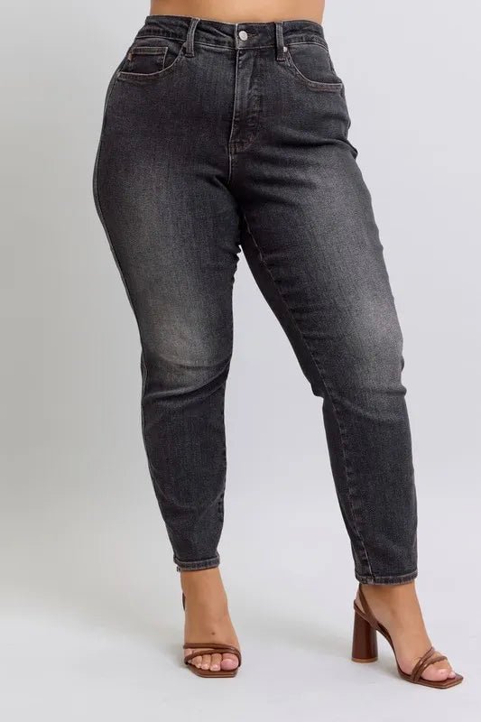 Judy Blue Full Size Mid Rise Tummy Control Slim Jeans - Jennie Dots