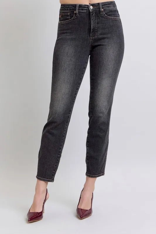 Judy Blue Full Size Mid Rise Tummy Control Slim Jeans - Jennie Dots
