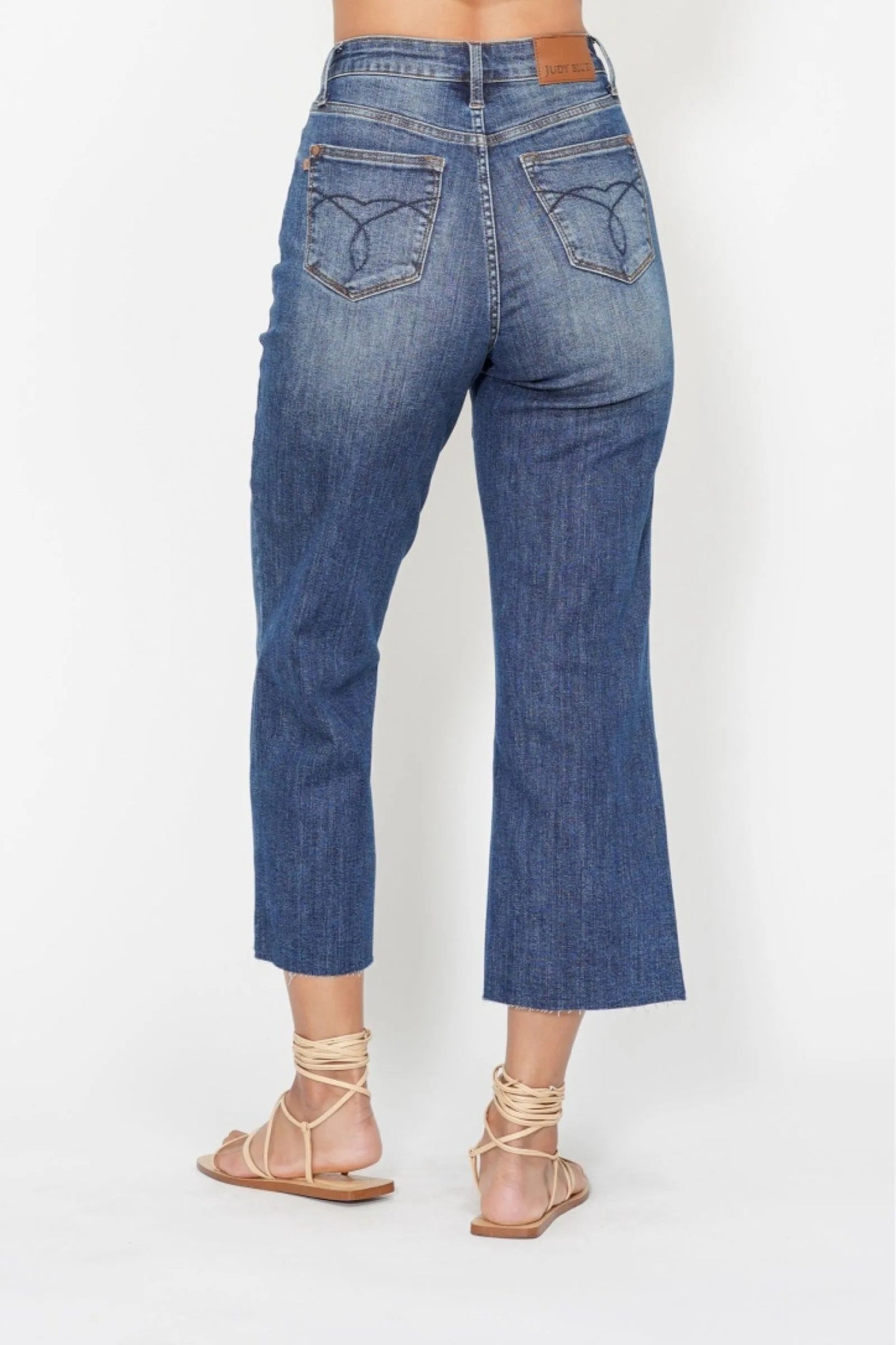 Judy Blue High Waist Back Pocket Embroidery Crop Wide Jeans - Jennie Dots