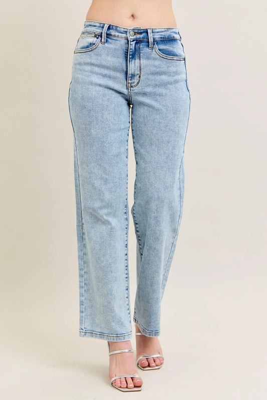 Judy Blue High Waist Stone Wash Straight Jeans - Jennie Dots