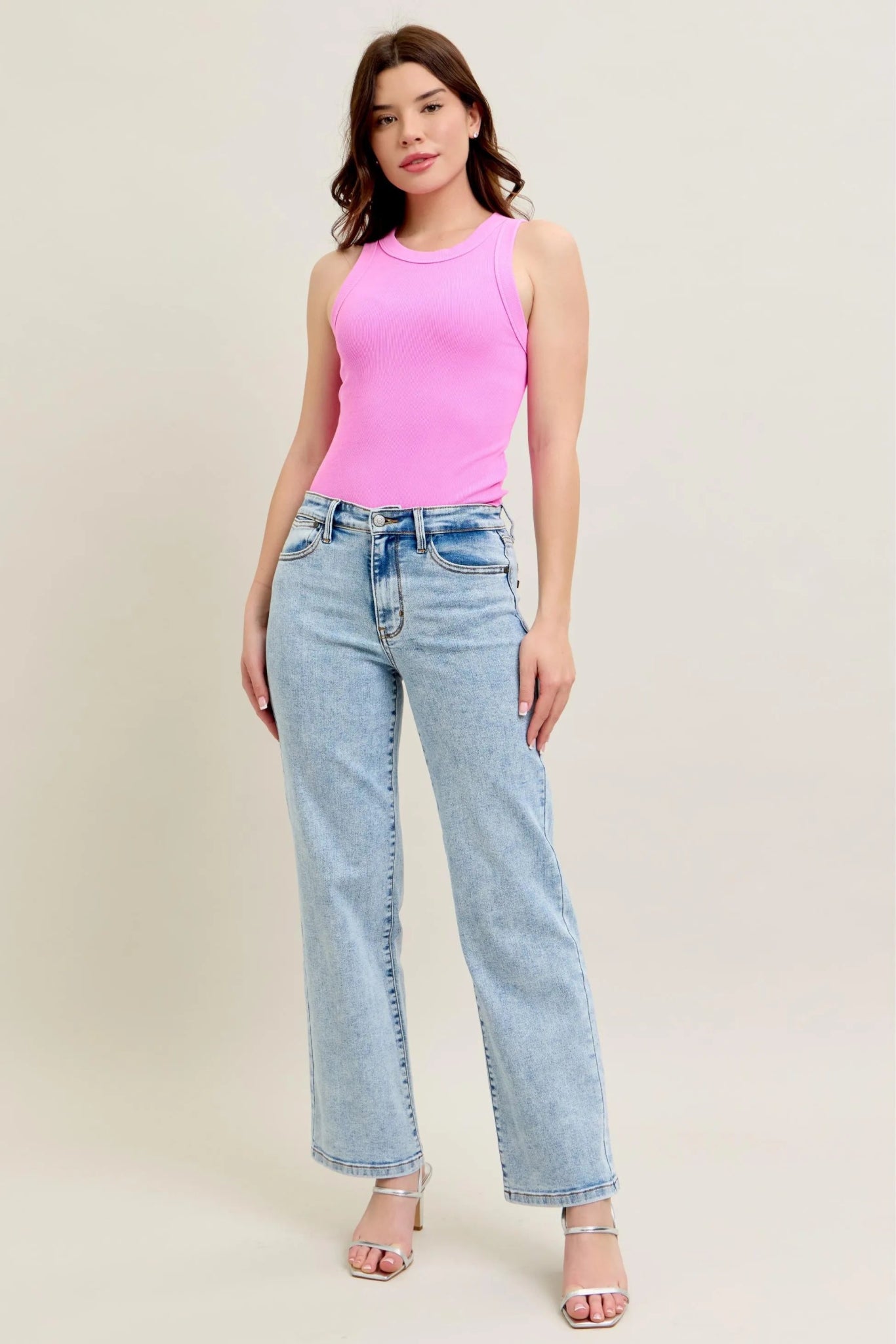 Judy Blue High Waist Stone Wash Straight Jeans - Jennie Dots