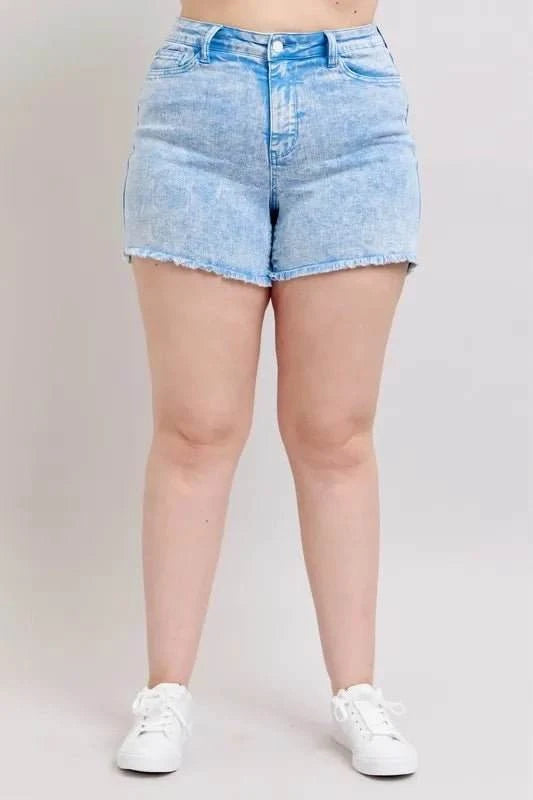 Judy Blue Mid Rise Garment Dyed Denim Shorts - Jennie Dots