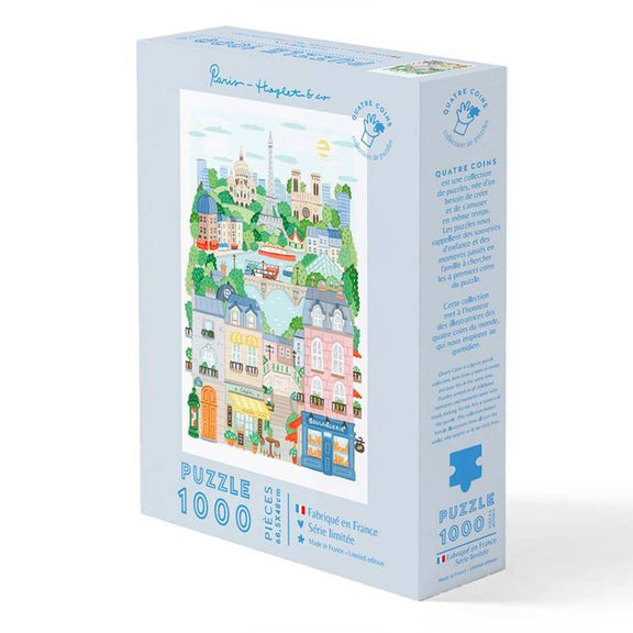 La Petite Épicerie Paris puzzle by Hoglet&Co, 1000 pieces, in box featuring vibrant city illustration.