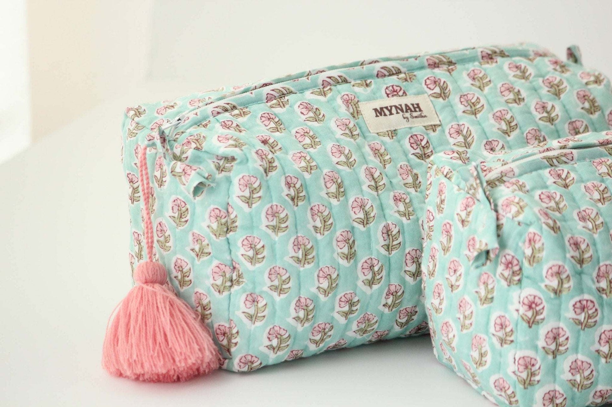 hand block printed quilted travel bag