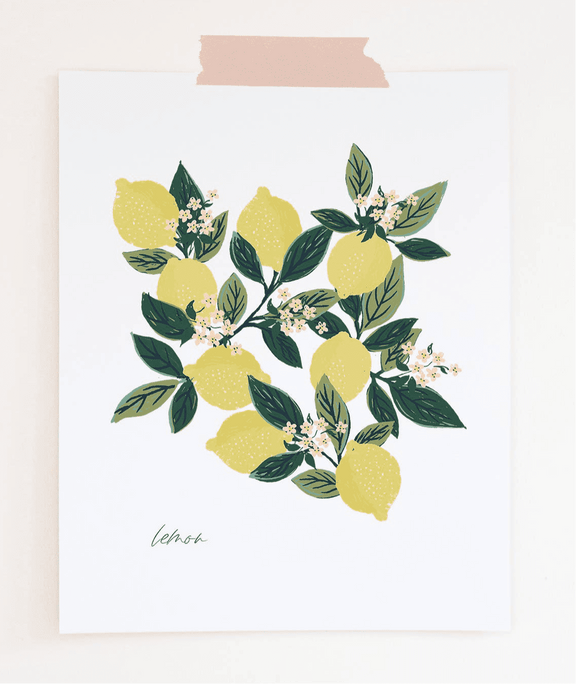 Lemon Tree Print on eggshell card stock with floral details.