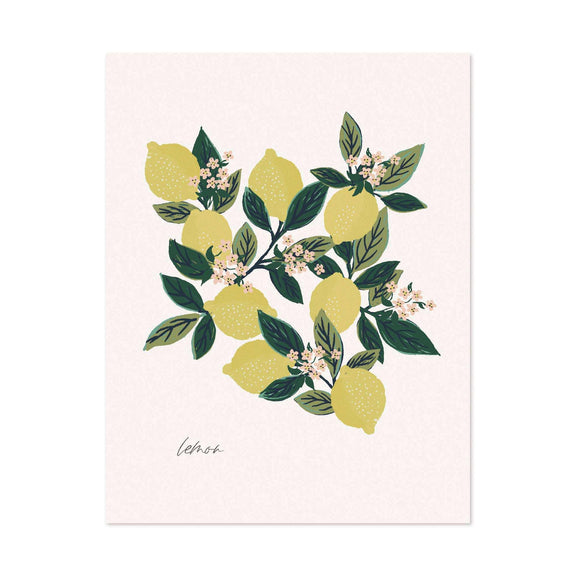 Lemon Tree Print on eggshell card stock with floral design, 8x10 size.
