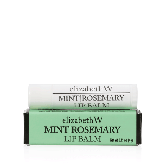Lip Balm-Mint Rosemary in its display box, 0.15 oz, shea butter formula.