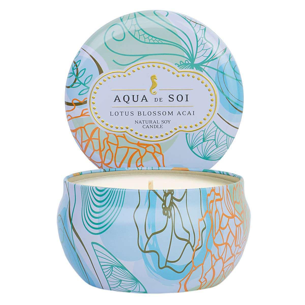 Lotus Blossom Acai 9 oz Aqua De Soi Candle Tin - Jennie Dots