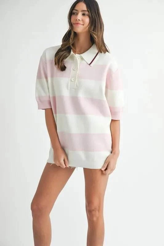 MABLE Oversized Stripe Polo Collar Sweater - Jennie Dots
