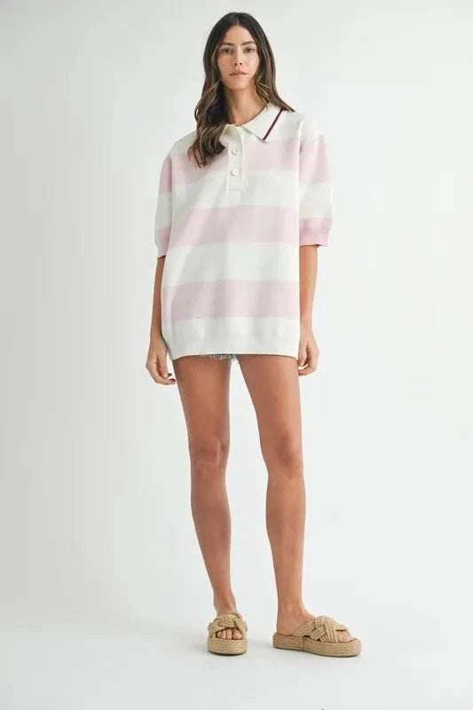 MABLE Oversized Stripe Polo Collar Sweater - Jennie Dots