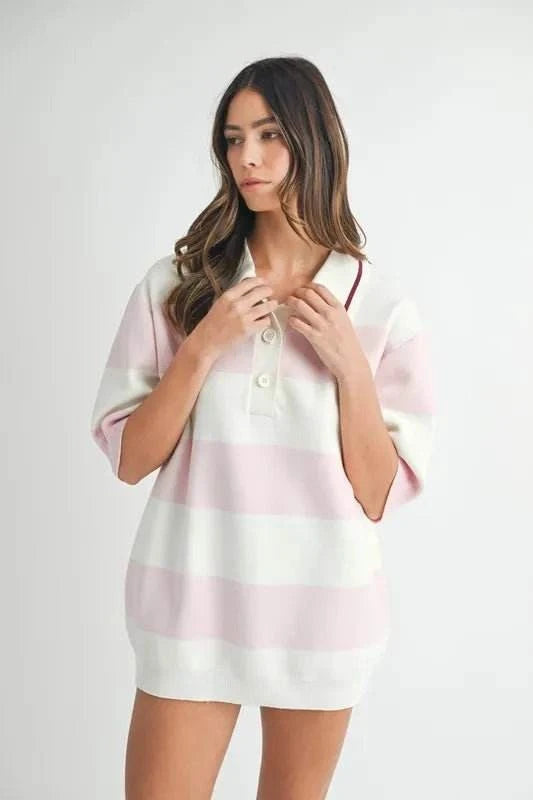 MABLE Oversized Stripe Polo Collar Sweater - Jennie Dots