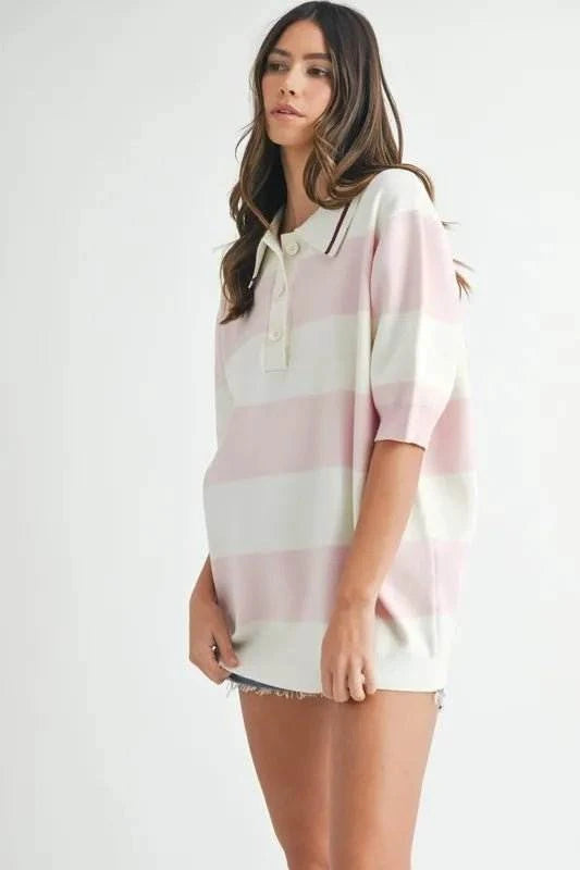 MABLE Oversized Stripe Polo Collar Sweater - Jennie Dots