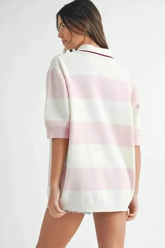 MABLE Oversized Stripe Polo Collar Sweater - Jennie Dots