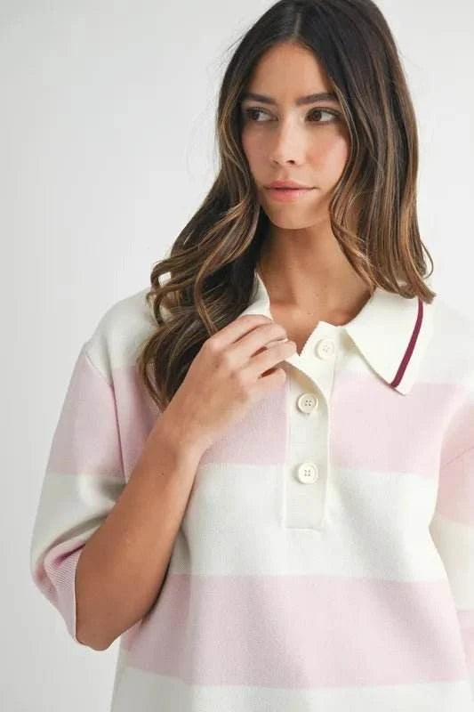 MABLE Oversized Stripe Polo Collar Sweater - Jennie Dots